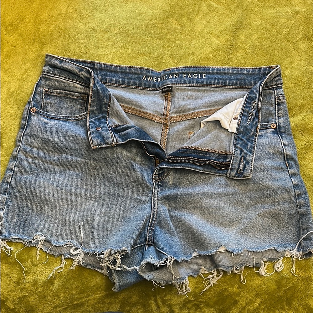 American Eagle Outfitters Women's Light Blue Frayed Jean Shorts